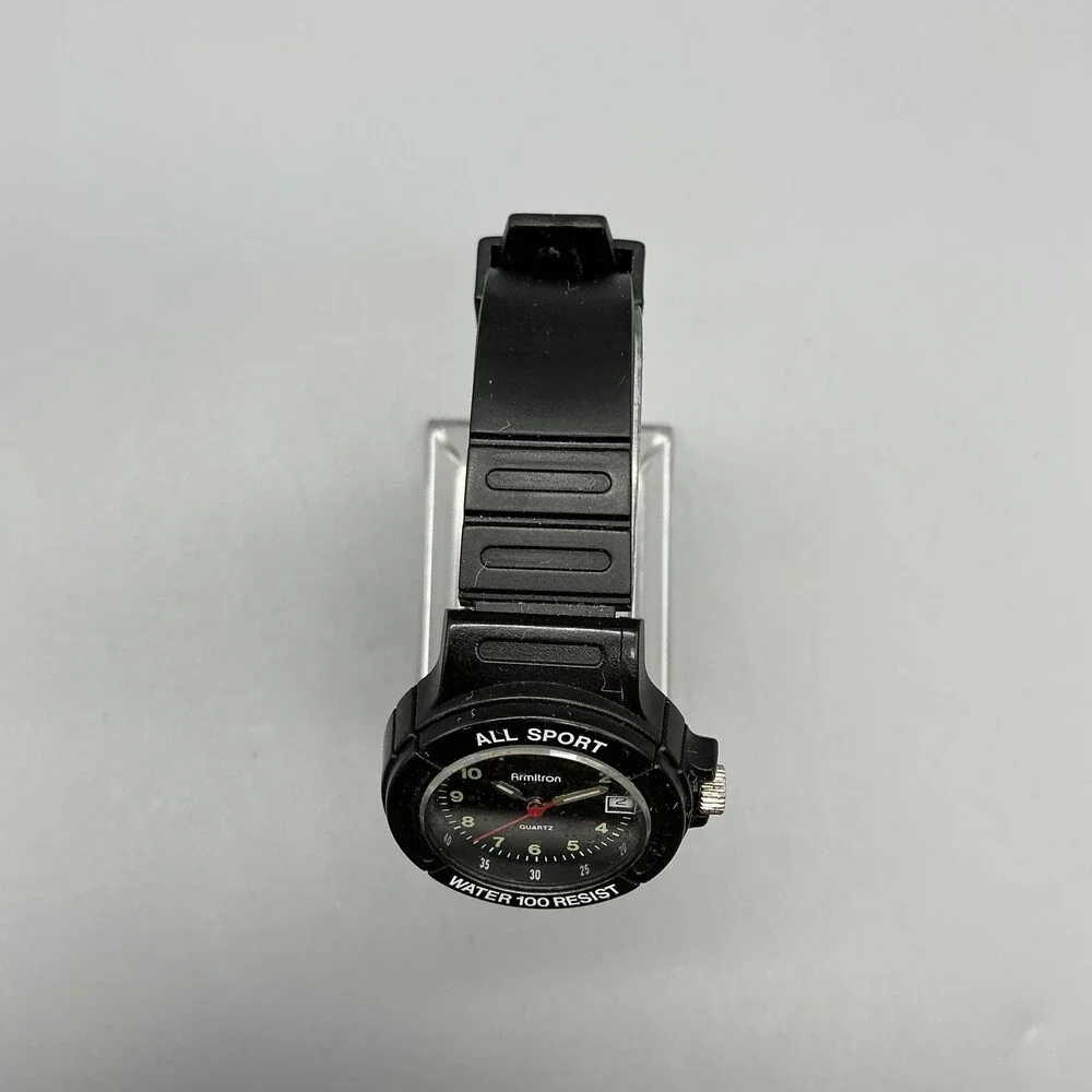 Vtg Armitron All Sport Mens Watch 28mm Black Dial Rubber Date New Battery